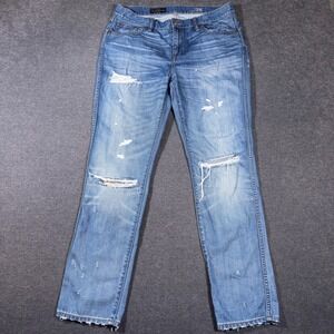 J.Crew Broken In Boyfriend Jeans Women 32 Blue‎ Distressed Denim Medium Wash Mom